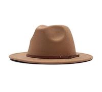 IQYU Fedora Boucle Large Classique Chapeau Laine Couché Panama Femme Chapeau Ceintures Casquettes De Baseball Bouteille En Acier Inoxydable Avec Casquette De Sport, Kaki-a, taille unique