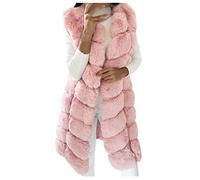 IQYU Gilet en fourrure synthétique pour femme : manteau en fourrure pour femme - Élégant - Veste matelassée pour femme - Veste longue sans manches - Manteau d'hiver chaud en faux fourrure, Rose, XXL