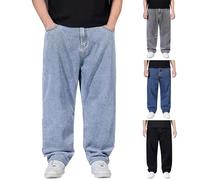 IQYU Jean baggy pour homme, coupe classique, coupe droite, pantalon en jean décontracté, grande taille, léger, coupe cowboy, coupe originale, coupe ajustée, chino pour homme, streetwear, bleu clair,
