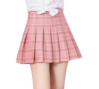 IQYU Jupe biographie à carreaux plissée taille haute jupe crayon noire, rouge, L