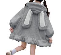 IQYU Kawaii Sweat à capuche Ours - Veste en duvet pour femme - Sweat à capuche à manches longues - Veste en polaire - Avec oreilles - Veste en peluche - Fuzzy Fluffy Rabbit Tops - Veste à capuche -