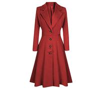IQYU Manteau d'hiver pour femmes, en laine, noir, long - Robe d'hiver à manches longues, chaude, élégante, ajustée, avec revers, veste en laine, automne, hiver, classique, vintage, trench-coat, coupe