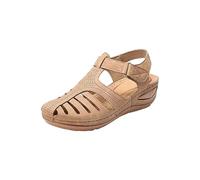 IQYU Mode Chaussures Basket Été Cool confortable rétro dame sandales trous de voiture antidérapant non meulage pieds grande taille ronde Headpie sandales femme Chaussures Plates Chic (Beige, 44)