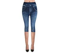 IQYU Pantacourt d'été 3/4 pour femme - Pantacourt d'été stretch - Legging aspect jean - Coupe ajustée - Élégant - Taille haute - Pantalon de yoga - Jeggings, Z bleu foncé, XL