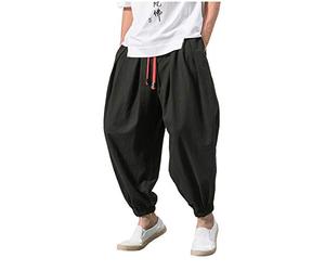 IQYU Pantalon sarouel pour homme - Simplicité - Pantalon d'Aladin - Style chinois rétro - Jambes larges - Pantalon de yoga, Pilates, arts martiaux, Kung Fu Tai Chi Thaïlandais, Loisirs - Pantalon