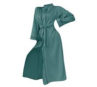 IQYU Peignoir d'été long en satin pour femme - Léger - Doux - Peignoir de sauna - Fin - Manches longues - Élégant - Avec ceinture - Chemise de nuit - Pour mariage, fête, maison, vert, XL