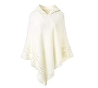 IQYU Poncho d'hiver à capuche pour femme - En tricot - Chaud - Couleur unie - Avec pompons - Cardigan - Grande taille - Cadeau pour femme et maman, Blanc., taille unique