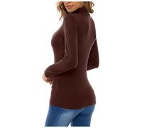 IQYU Pull à col roulé en coton - Sous-vêtement basique pour femme - Manches longues - Col roulé fin - T-shirt à manches longues - Sous-vêtements - Col roulé - T-shirt extensible et élégant, café, XL