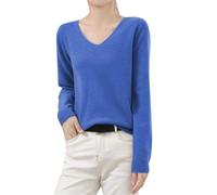 IQYU Pull en cachemire pour femme - Manches longues - Élégant - Col en V - Pull en laine - Décontracté - Pull d'hiver - Pull fin et chaud - Haut doux à manches longues - Pull douillet, bleu ciel, XXL