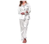 IQYU Pyjama en satin pour femme - Manches longues - En satin - Pour pyjama - Pour femme, Blanc., M