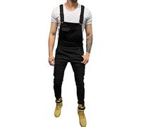 IQYU Salopette pour homme - Couleur unie - Avec poches - Combinaison classique - Denim - Sans manches - Matière stretch - Pantalon cargo confortable - Jeans slim, Noir , M