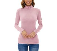 IQYU Sous-pull basique à manches longues pour femme - Col roulé - Élégant - Stretch - Col roulé - Hiver - Automne - Chemisier chic - Sous-vêtements thermiques, beige, S