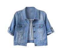 IQYU Veste en jean à manches courtes pour femme - Veste courte en jean pour femme - Veste d'été élégante et légère - Veste boléro pour robe - Manteau en jean - Veste courte streetwear - Manteau de
