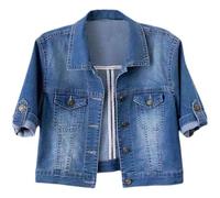 IQYU Veste en jean à manches courtes pour femme - Veste courte en jean pour femme - Veste d'été élégante et légère - Veste boléro pour robe - Manteau en jean - Veste courte streetwear - Manteau de