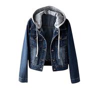IQYU Veste en jean pour femme - Avec capuche - Veste en jean pour homme - Veste mi-saison - Veste de printemps vintage - Veste courte en jean légère - Veste d'été - Bomber, bleu, XXXL