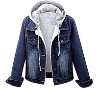 IQYU Veste en Jean Stretch Longue à Capuche pour Femme - Polaire, Grandes Tailles - Manteau d'Hiver Chaud Doublé - Veste de Motard