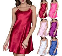 IQYU Vêtement de nuit pour femme - Élégante chemise de nuit en satin - Robe en maille sexy - Pyjama sans manches - Vêtement de nuit séduisant - Doux et confortable - Bretelles antidérapantes, rose