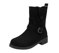 IQYU Winterstiefel Damen, Rutschfeste Damen Stiefeletten, Herbst und Winter Vintage Schuhe Solid, Modische Stiefeletten Mit ReißVerschluss GüRtelschnalle,Weitschaftstiefel Elegant Hell FüR Frauen,