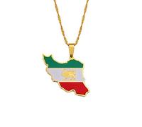Iran Carte Collier Décoration Ethnique, Pendentif Carte Iranienne Avec Drapeau Accessoires De Vêtements Ethniques Élégante Chaîne De Clavicule, Cadeau Pendentif Patriotique, Or, Chaîne De 60 Cm
