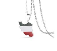 Iran Carte Collier En Acier Inoxydable Perse Iran Lion Et Couronne De Soleil/Faravahar/Derafsh Kaviani Pendentif Persan Drapeau Iranien Collier Bijoux Cadeaux Pour Les Femmes Hommes (Argent 2)