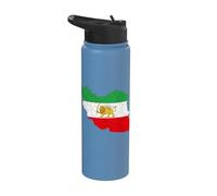 Iran Map with Lion and Sun Emblem, Vintage Persian Heritage Stainless Steel Insulated Water Bottle