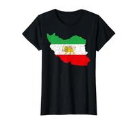 Iran Map with Lion and Sun Emblem, Vintage Persian Heritage T-Shirt Graphique avec Valeur, Femme, Noir, M