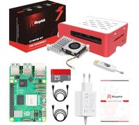 iRasptek Starter Kit for Raspberry Pi 5 8Go - Édition OS-Bookworm de 64Go préinstallée (boîtier Rouge et Blanc)