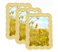 irbaniland Lot de 3 cadres photo en forme de vague - Bords ondulés - Style vintage festonné - Style rustique - À suspendre au mur, décoration d'intérieur, galerie de photos, art (jaune)