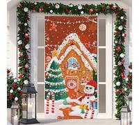 IRCKONCI Décoration De Porte D'entrée De Noël, Décorations De Porte Père Noël Et Élan, Housses De Porte en Tissu Élastique De Noël, Décoration De Panneau De Porche Adaptée(101)