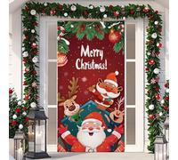 IRCKONCI Décoration De Porte D'entrée De Noël, Décorations De Porte Père Noël Et Élan, Housses De Porte en Tissu Élastique De Noël, Décoration De Panneau De Porche Adaptée(113)