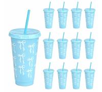 IRCKONCI Lot De 12 Gobelets Avec Couvercles Et Pailles, 700 Ml, Gobelets Réutilisables Avec Paille, Gobelets En Plastique, for Fêtes, Fêtes À La Plage Et À La Piscine(Blue)