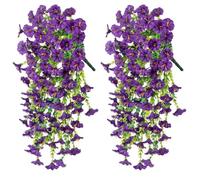 IRCKONCI Lot de 2 bouquets de fleurs artificielles à suspendre, faux paniers suspendus, plantes tombantes pour maison, mur, jardin, mariage, décoration intérieure et extérieure (violet)