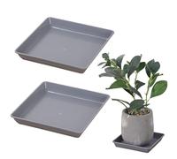 IRCKONCI Lot de 2 soucoupes carrées pour pot de fleurs, plateau d'arrosage décoratif, pour chambre d'enfant, serre, rebord de fenêtre, jardinage (gris)