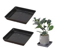 IRCKONCI Lot de 2 soucoupes carrées pour pot de fleurs, plateau d'arrosage décoratif, pour chambre d'enfant, serre, rebord de fenêtre, jardinage (noir)