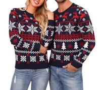 Irdcomps Pull de Noel Femme Pull de Noel Homme Pull de Noël Couple Unisexe Sweater Tricot Col Rond Imprimé Fête Pull Over Renne Cerf Pullover Famille Noël Festif Joyeux Christmas