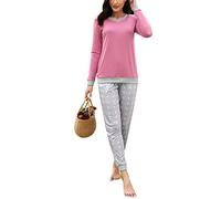 Irdcomps Pyjama Femme Hiver Coton Ensemble de Pyjamas Vêtements de Nuit à Manches Longues Tenue de Nuit Chaud 2 pièces Vêtement d'Intérieur Rouge Brique S