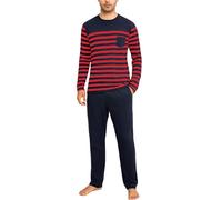 Irdcomps Pyjama Homme Coton Hiver Ensembles de Pyjamas à Rayures Chauds Manches Longues Col Rond Vêtements De Nuit Vêtements de Détente pour Hommes Deux Pièces Confortable Doux Rouge1 XL