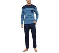 Irdcomps Pyjama Homme Hiver Coton Ensembles de Pyjamas Chaud | Vêtements de Nuit Homme Loungewear Deux Pièces Manches Longues Col Rond Haut à Rayures Pantalon Uni Doux Confortable