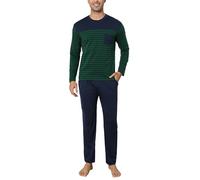 Irdcomps Pyjama Homme Hiver Coton Ensembles de Pyjamas Chaud | Vêtements de Nuit Homme Loungewear Deux Pièces Manches Longues Col Rond Haut à Rayures Pantalon Uni Doux Confortable