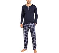 Irdcomps Pyjama Homme Hiver Coton Ensembles de Pyjamas Chauds Manches Longues Col Rond Vêtements De Nuit Pantalon de Pyjama à Carreaux Vêtements de Détente Deux Pièces Confortable Doux Bleu Foncé M