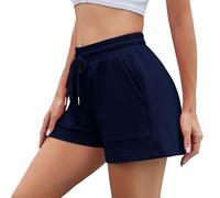 Irdcomps Short Sport Femme Eté Coton Bas de Survêtement Couleur Unie Décontracté de Course à Pied Pantalon Court avec Poches pour Yoga Fitness Running Bleu M