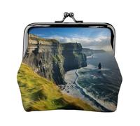 Ireland Cliffs Mini pochette à monnaie en similicuir avec fermeture Kiss Lock pour voyage, shopping et sortie quotidienne