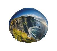 Ireland Outdoors County Clare The Cliffs Bonnet de douche réutilisable pour femme, double couche imperméable, essentiels pour le traitement des cheveux