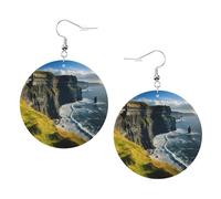 Ireland Outdoors County Clare The Cliffs - Boucles d'oreilles rondes imprimées pour femme, 1 paire de boucles d'oreilles légères en cuir - Bijoux tendance - Cadeaux pour femmes et filles, One Size