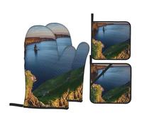 Ireland Outdoors County Clare The Cliffs Lot de 4 gants de cuisine résistants à la chaleur antidérapants avec boucle de suspension pour cuisine, grillades, pâtisseries, barbecues