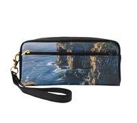 Ireland Outdoors County Clare The Cliffs Trousse de toilette en cuir élégante et portable avec fermeture éclair pour femme et maman, Noir , Taille unique, Trousse de maquillage