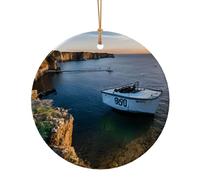 Ireland Outdoors - Pendentif de Noël rond en céramique à suspendre pour sapin de Noël - Motif Clare les falaises - 9 cm