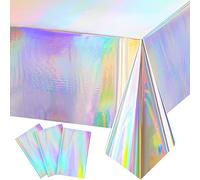 Irenare Lot de 3 nappes en Plastique irisé pour Table Laser - Feuille holographique pour fête, Mariage, Noël, Anniversaire, Vacances, décorations de fête - 137 x 274 cm (Couleur Laser)