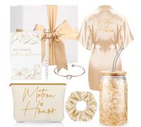 Irenare Lot de 8 cadeaux pour demande en mariage, peignoirs, trousse de maquillage, cartes, bracelet, stylo diamant, boîte cadeau pour demoiselle d'honneur (champagne, matrone d'honneur)