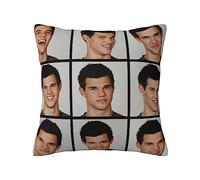 Ireser Taylor Lautner Housses de coussin carrées douces pour décoration d'intérieur, lit, canapé - Blanc